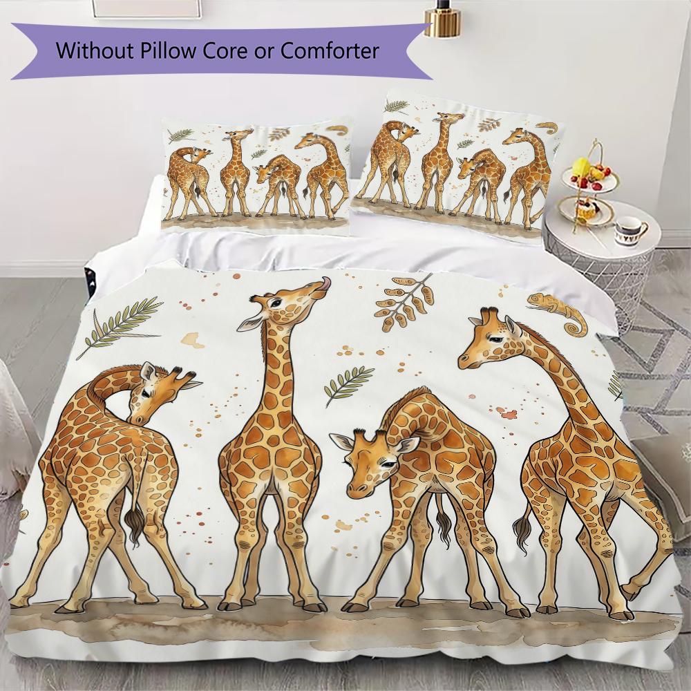 Watercolor Giraffe Pattern Bedding uilt Set uilt Cover Pillowcase Home Decoration Birthday Gift (1 * duvet cover + 2 * pillowcase without core)