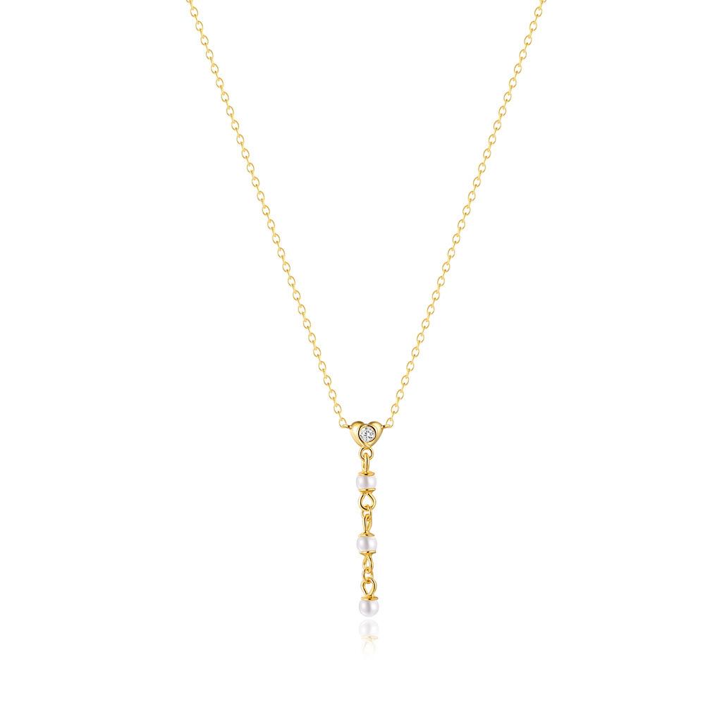 S925 Sterling Silver Mother'S Day Y-Shaped Necklace Niche Design Sense Love Rose Pearl Stacked Necklace