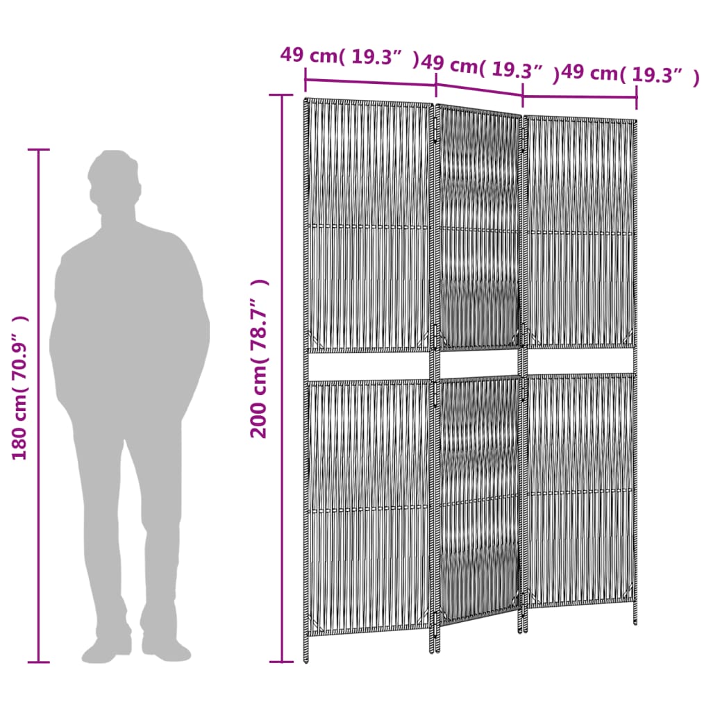 3 Panel Black Poly Rattan Folding Screen