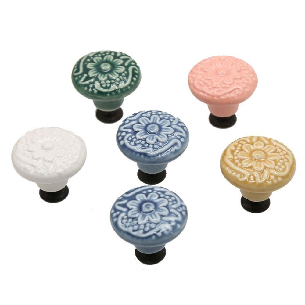 Pull Handles Door Knob Single Hole Cabinet Knob Relief Ceramic Knob Cupboard