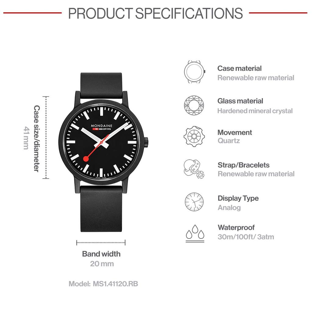 Часы Mondaine Essence Официально Черные MS1.41120.RB, Импортные,