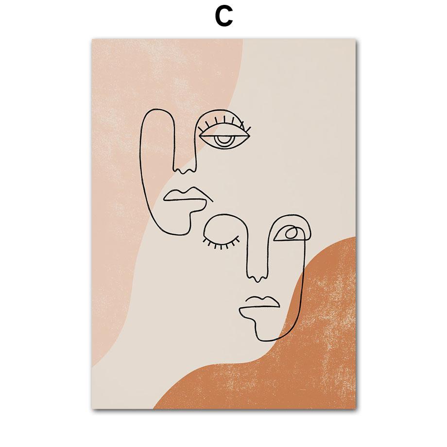 Богемная мода Женщина Растение Пара Абстрактные линии Скандинавские постеры Печать Настенная живопись Холст Картина Гостиная Домашний декор