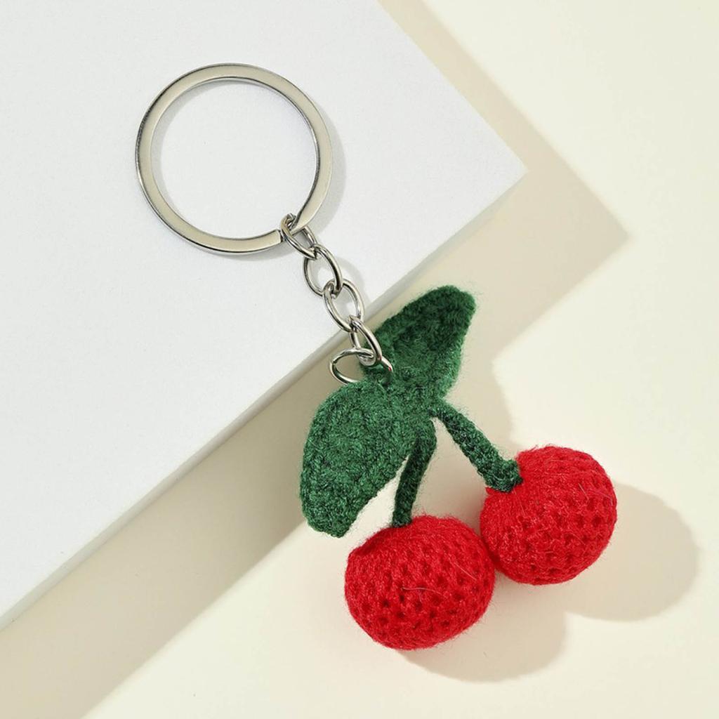 Handmade Cherry Pendant Keychain Heart Charm Keyring Fashionable Fruit Phone Lanyard Ornament Accessory for Backpack Bag