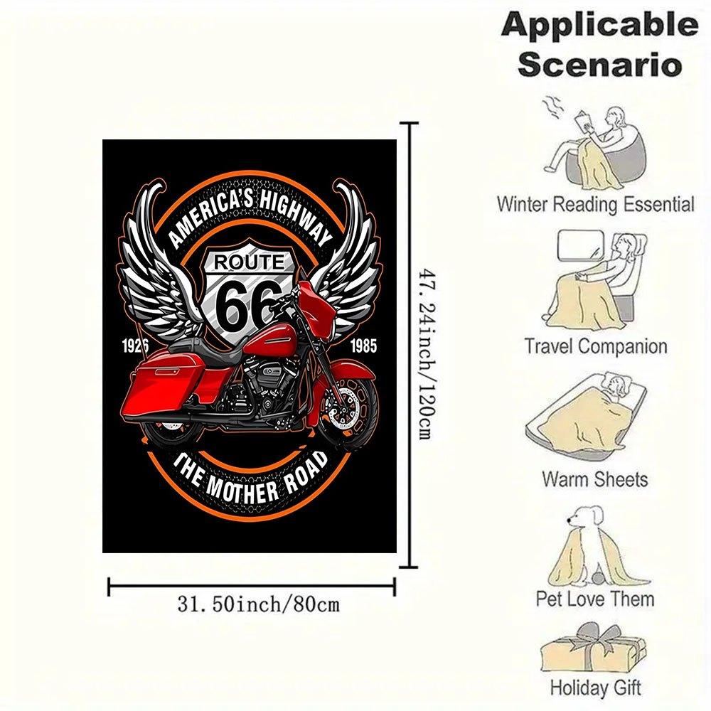 Route 66 Motorcycle T-Shirt - America's Highway TeeBlanket Flannel Throw Blanket for Sofa, Bed, Travel, Camping, Office, Couch, Chair, And B