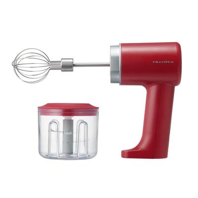 Recolte Cordless Whip Chopper Rechargeable Hand Milk Food Red & 2-way Mixer, Whisk, Frother, Chopper, Mincer, RCW-1(R)
