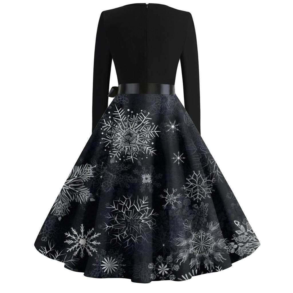 Women's Fashion V-Neck Casual Slim Christmas Printed Long Sleeve Dresses