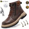 Safety Boots Brown Waterproof Men's Steel Toe Shoes Work Anti-drop Anti-piercing Strong Durable Protective Shoes Indestructible