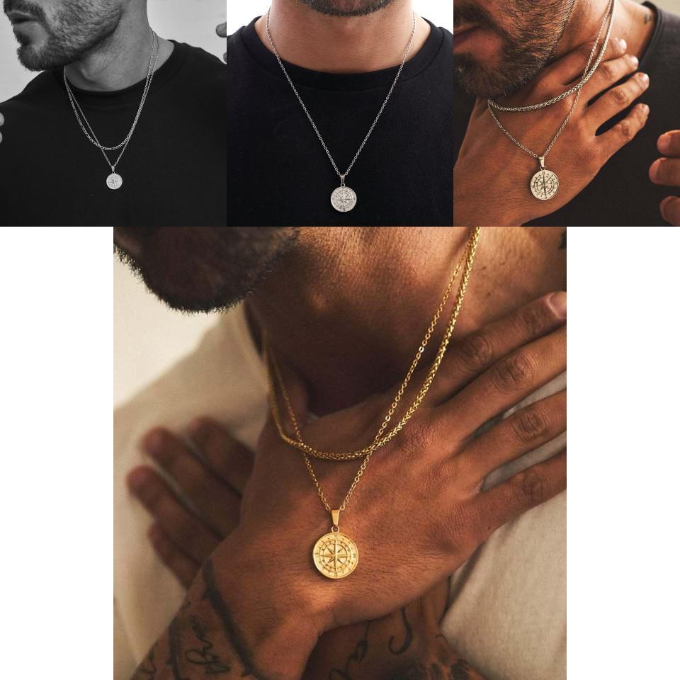 Trendy Retro Alloy Travel Compass Pendant Necklace With Elegant Geometric Charm For Women