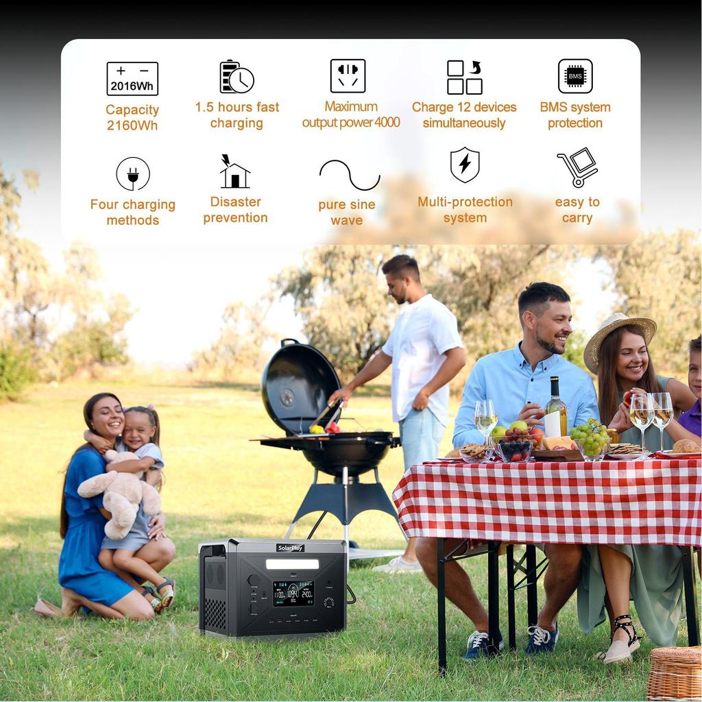 SolarPlay Warehouse Delivery 2400w Portable Power Station 2160Wh Lifepo4 Solar Generator for Home Emergency