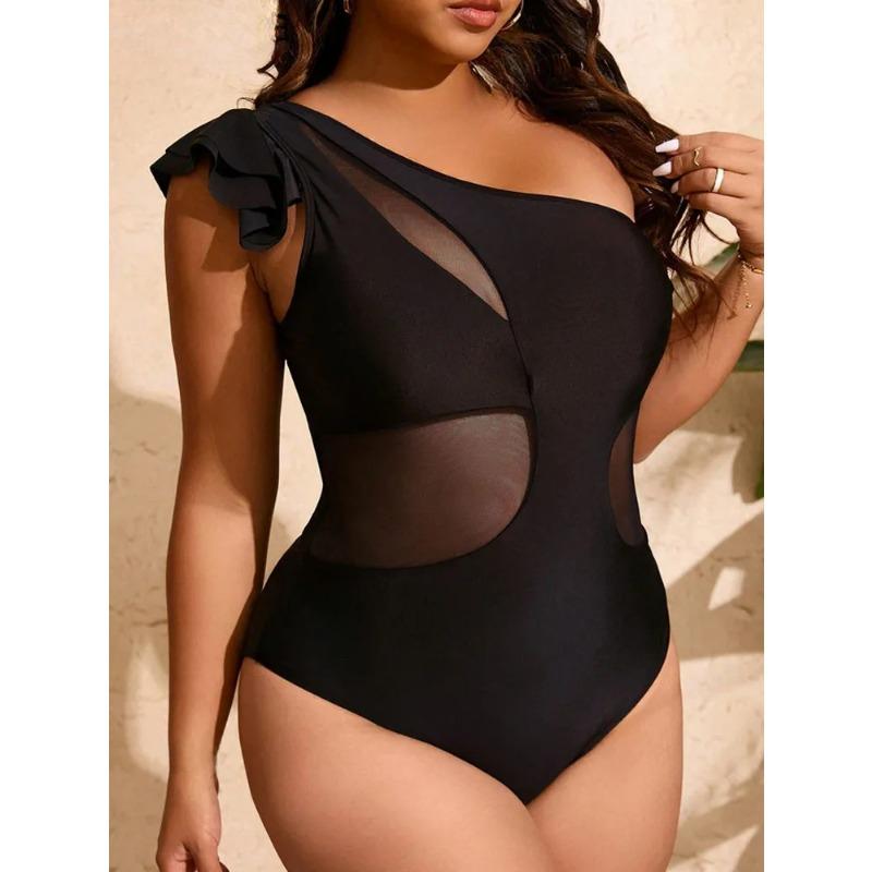 2025 одно плечо плюс размер купальники женские сплошные пухлые пышные цельный купальник пляжный женский большой купальный костюм