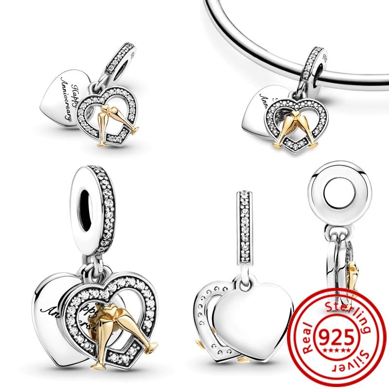 Медь 925 пробы Золотое Сердце Любви Четырехлистный Клевер Ангел Солнце Дерево Перья DIY Бусины Подходят для Оригинального Шарм-браслета Pantaro Мелкий Циркон