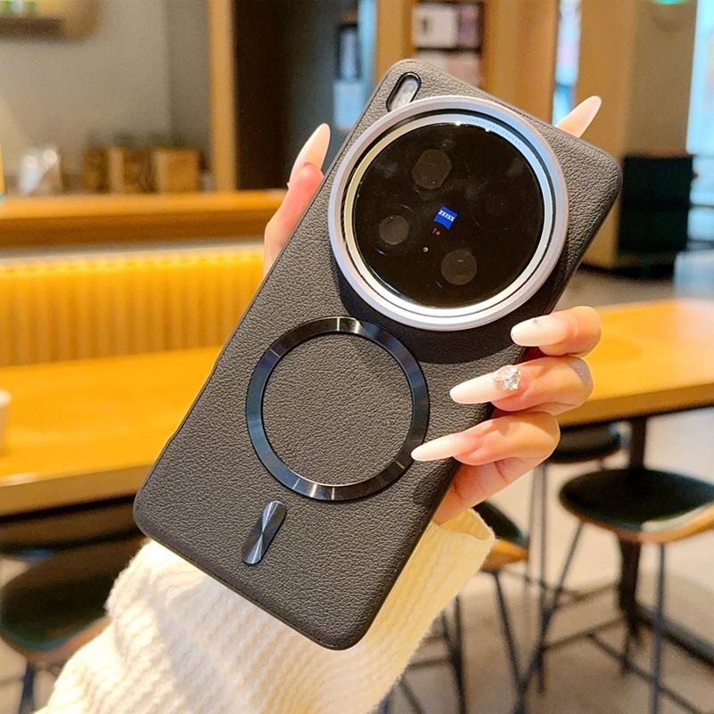 Чехол из гладкой кожи с магнитным кольцом для VIVO X300 Pro x300 X200 Ultra x200s X200 Pro Защищает объектив камеры, приподнимая его