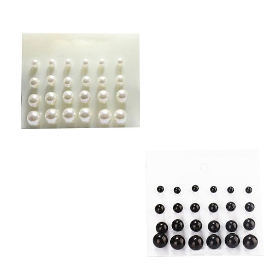 12 Pairs Party Ear Studs Faux Pearl Round Earrings