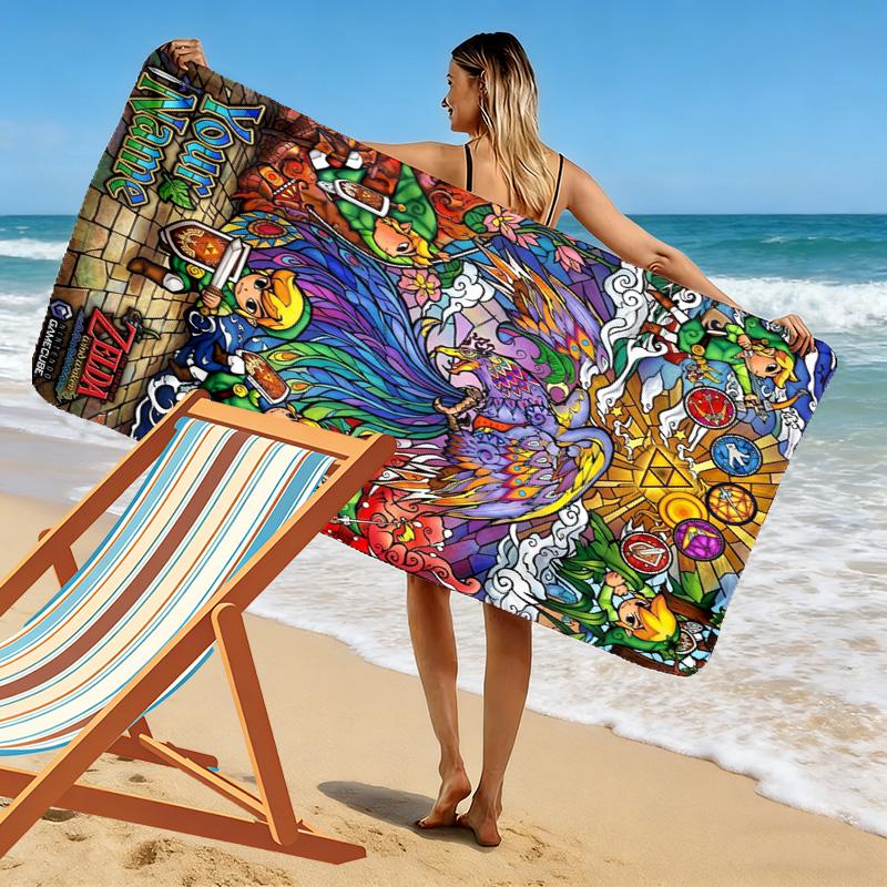 Name Custom Zelda Print Beach Towel, Large Soft Quick Dry Towel for Beach Camping Swimming