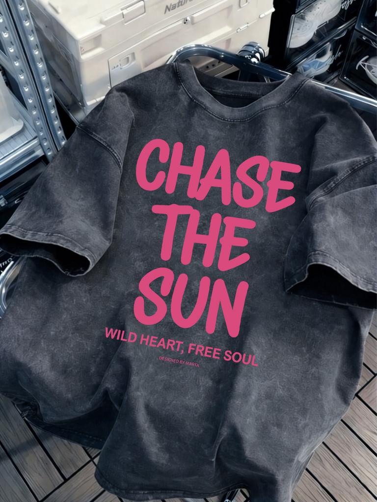 Chase The Sun Prints Washed TShirts Womens Cotton Oversize T Shirt ONeck Comfortable Distressed Tops Summer Womans Clothes