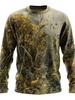 Outdoor essential: long-sleeve T-shirt with deer nature print, hunting style.