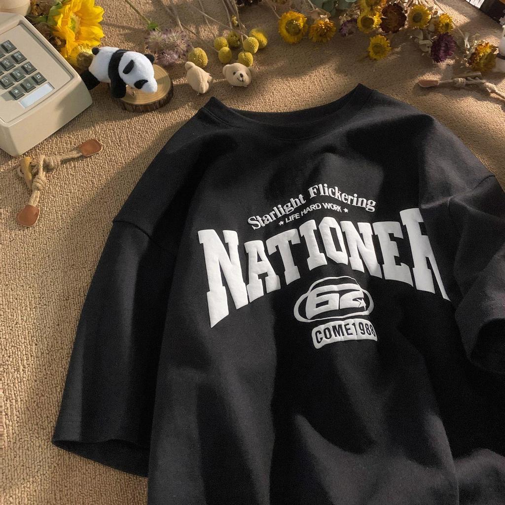 Women's Summer Retro Letter Print Loose Anti-Wrinkle Short-Sleeve T-Shirt