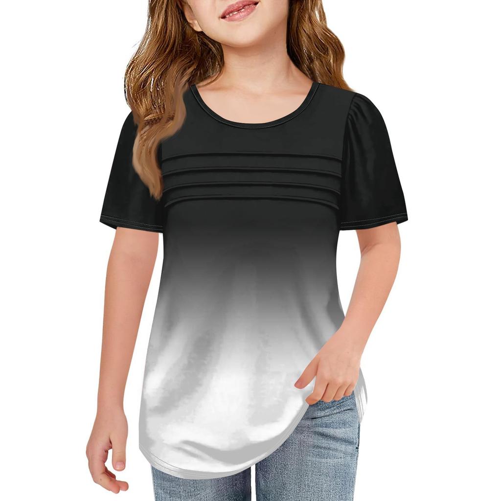 Children Fold T-shirts Short-sleeved Summer Round Collar Gradient Leisure Coat T-shirt
