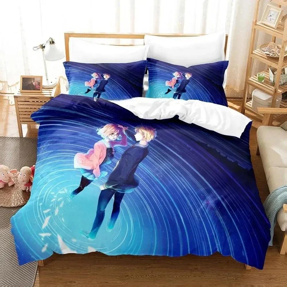 New Beyond the Boundary Bedding Set Cartoon Anime three-piece set Adult Kid Bedroom Duvet cover Sets 3D Kawaii Girl Home textile