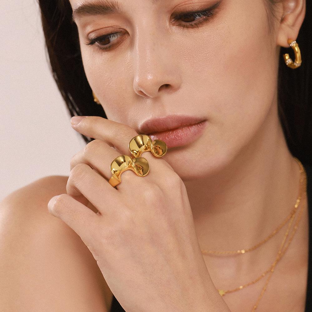 Унисекс неровное кольцо-волна Qiong Yao, нержавеющая сталь, стойкое покрытие.