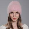 Winter Angora Rabbit Hair Warm Hat Women's Knitted Wool Versatile Ear Protection Hats