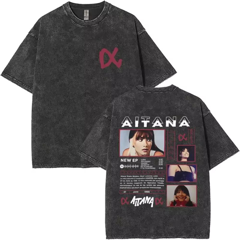 I Love Aitana CUARTO AZUL Washed Vintage Tshirt Men Women Fashion Pop Music TShirts Unisex Casual Oversized Short Sleeve Tshirt