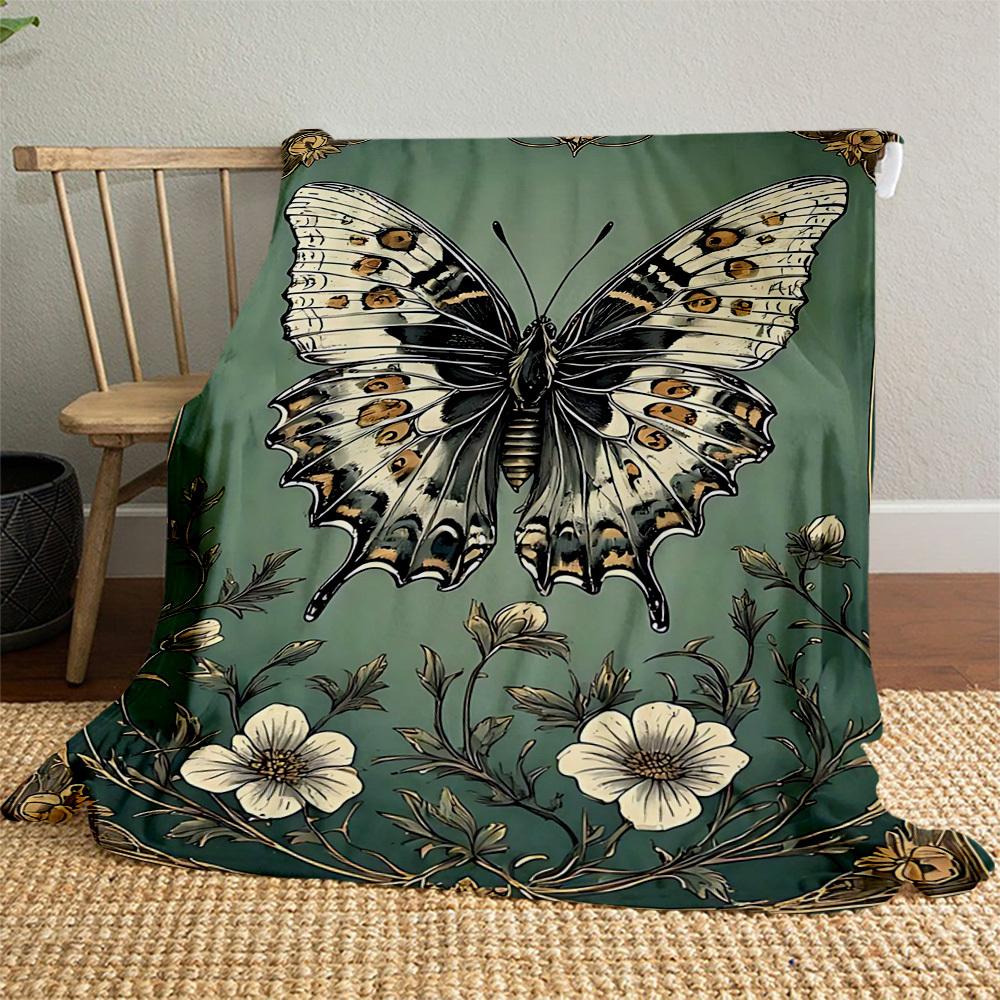 1PC Butterfly FlowersOutdoor Flannel Blanket - Soft Plush Decor for Picnics, camping, Bedroom, Playroom, Office, or Lunch Break 1275A