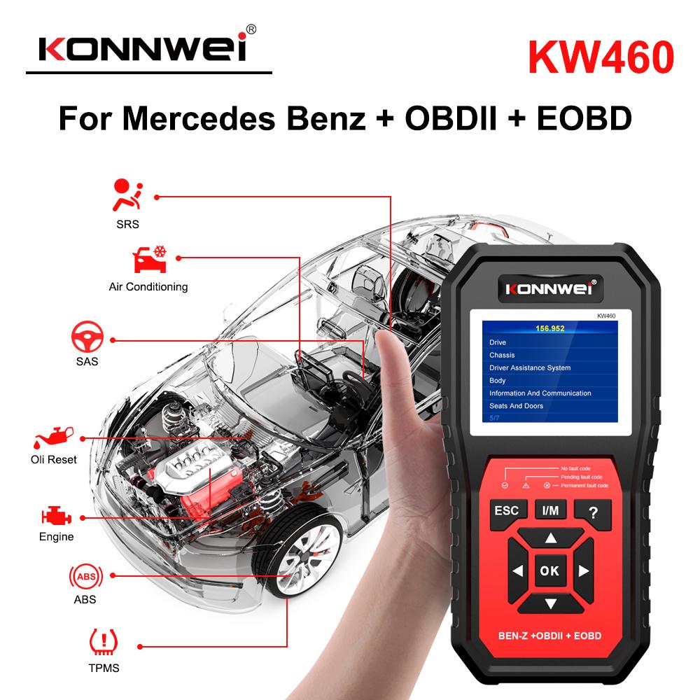 KONNWEI KW460 Obd2 Scanner for Mercedes Benz ABS Airbag Oil ABS EPB DPF SRS TPMS Reset Full Systems Auto Diagnostic Tool