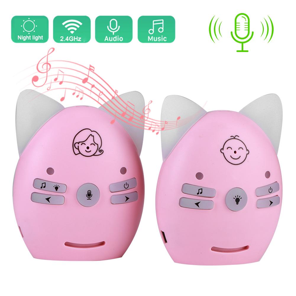 Audio Baby Monitor 2.4GHz Wireless Music 2 Way Voice Small Night Light Walkie Talkie 100?240VPink