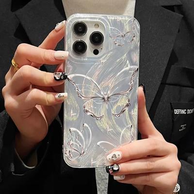 Чехол для iPhone 14 13 15 16 Pro Max, роскошный лазерный серебристый чехол-бабочка для iPhone 11 12 Pro Max XS XR 7 8 14 15 Plus
