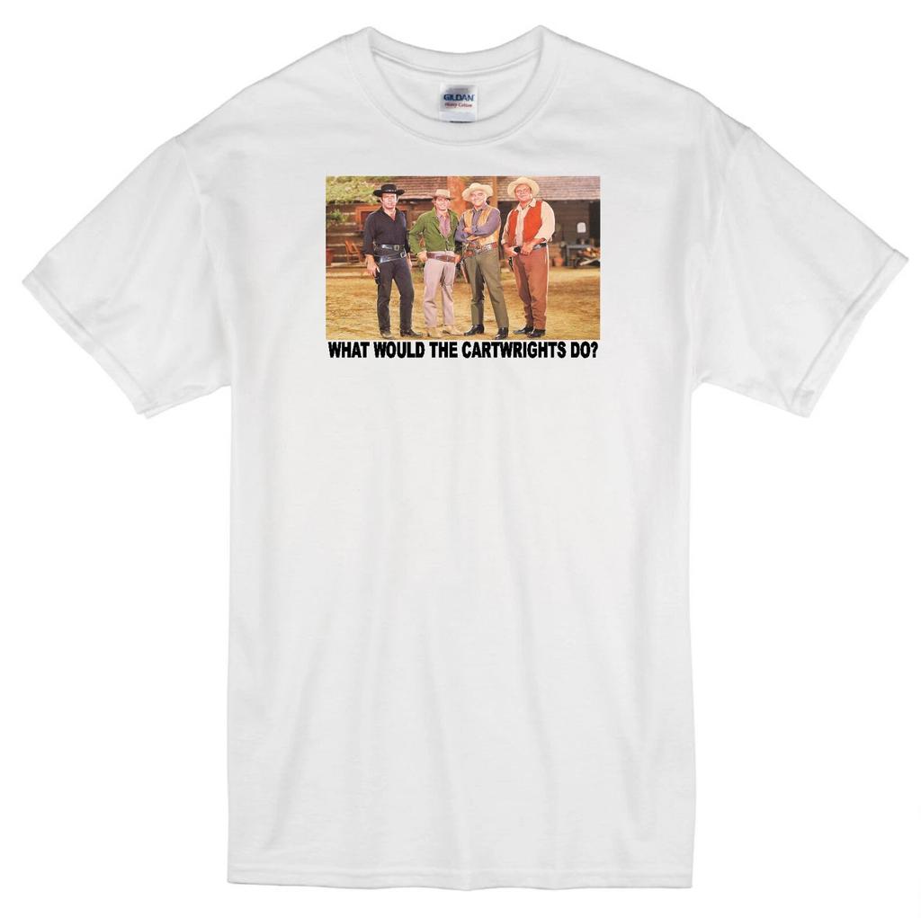 CARTWRIGHTS WWD? BONANZA TV WESTERN HOSS LITTLE JOE BEN PONDEROSA WHITE T-shirt