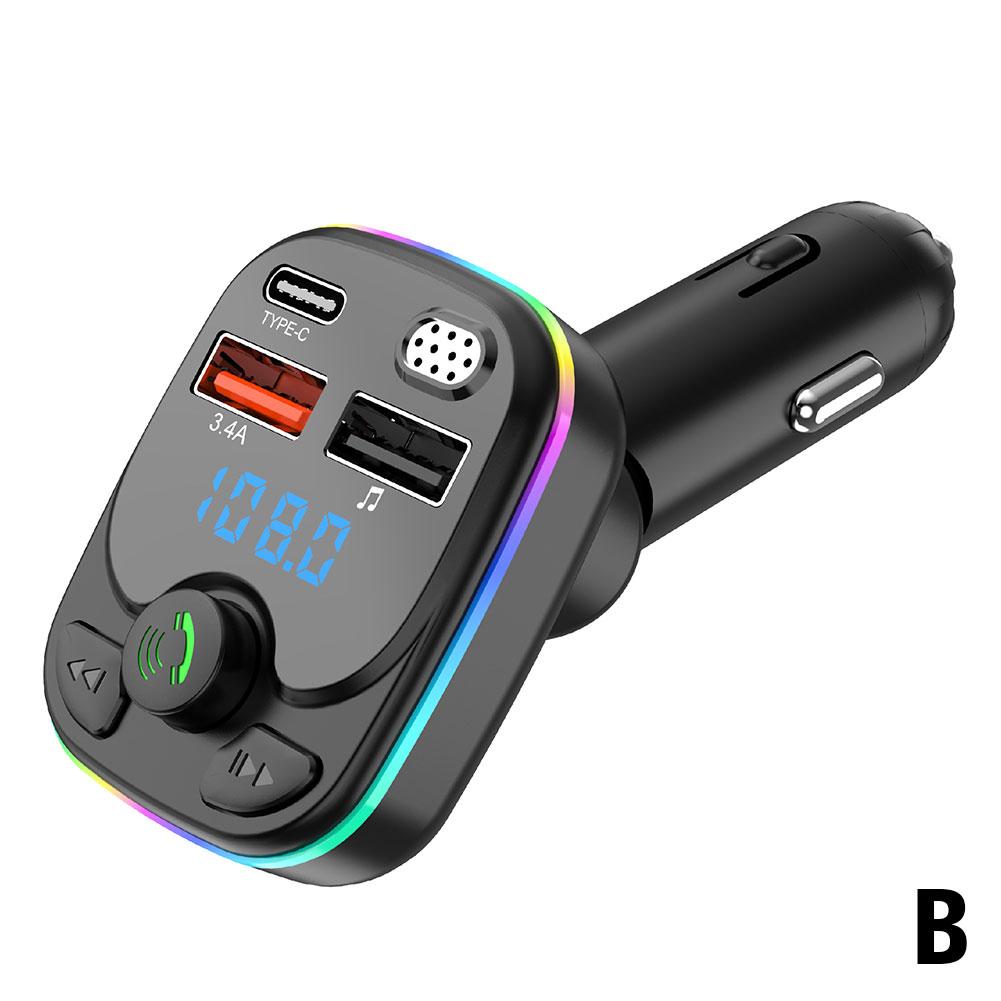 Автомобильный Bluetooth 5.0 FM-передатчик PD Type-C Dual USB 3.1A Быстрое зарядное устройство Цветной окружающий свет Громкая связь MP3-модулятор плеер