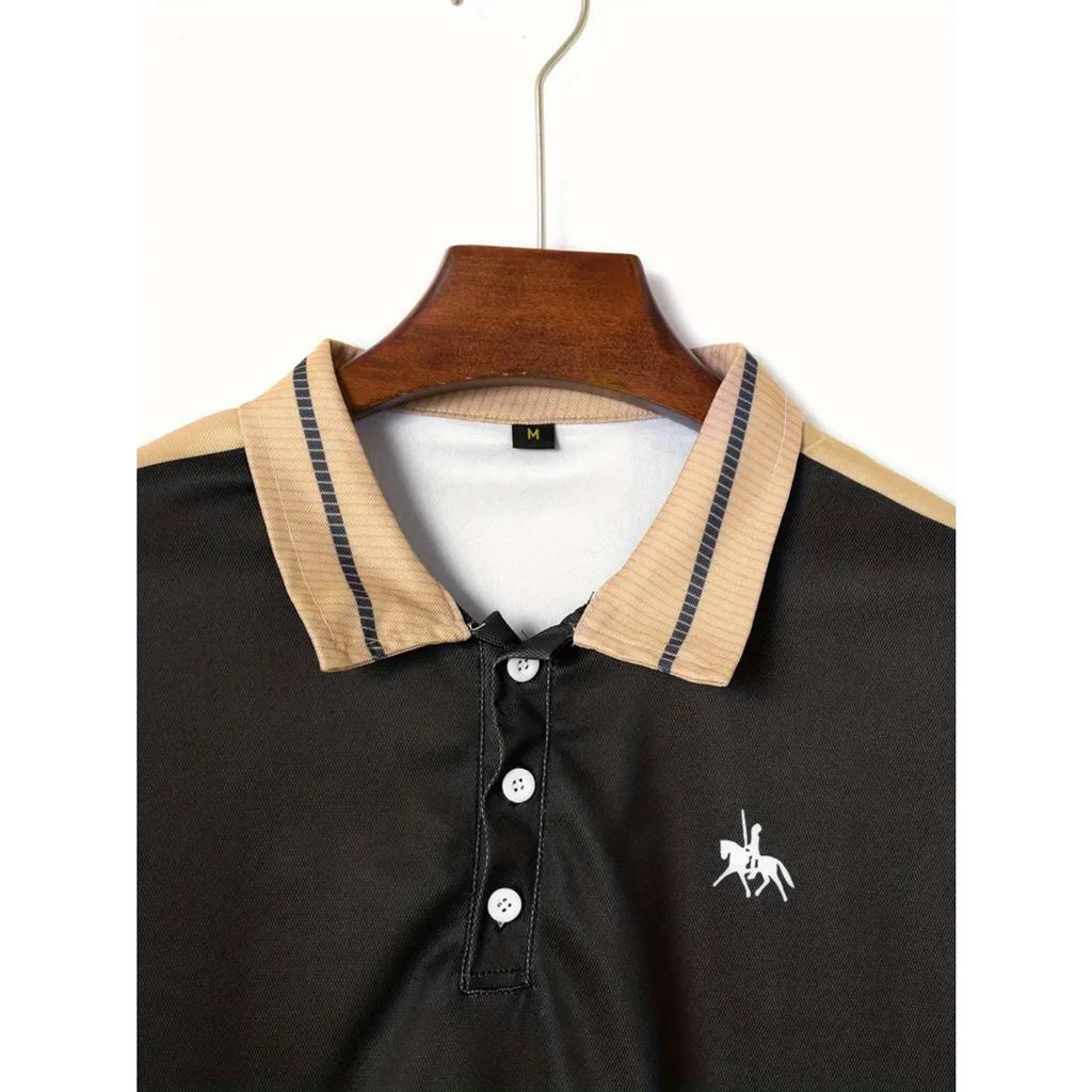 Летняя новая мужская футболка топы повседневная с принтом лацкан короткий рукав рубашка поло