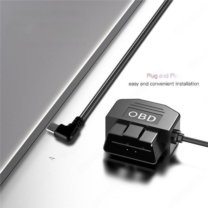 A05Q-Car OBD Power Cable Length 35MM 24Hours For Dash Cam Camcorder Vehicle DVR Type-C Angle Plug Plug And Play