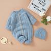 Infant Winter Jumpsuit and Cap, Solid Color Long Sleeve Single-breasted Knitted Romper, 0-18 Months