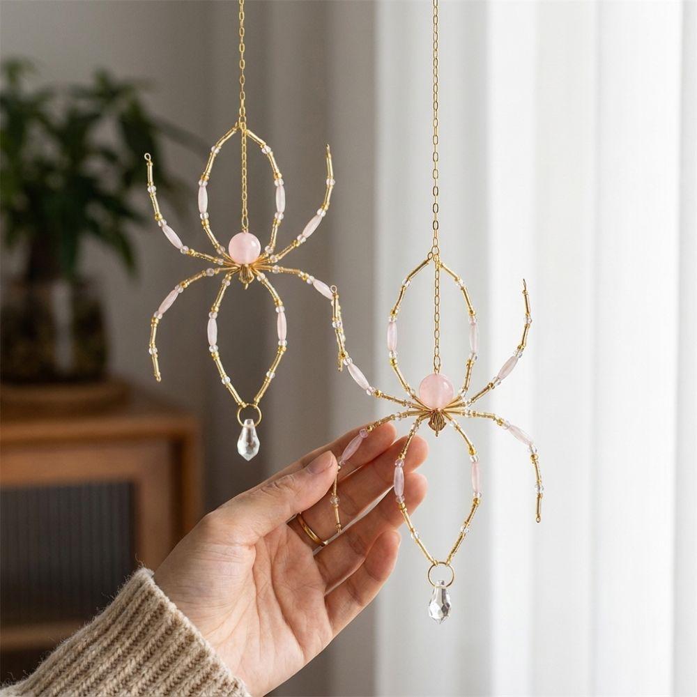 Beaded Wire Crystal Spider Sun Catcher Eight-Leg Spider Shape Garden Spider Pendant Outdoor Garden
