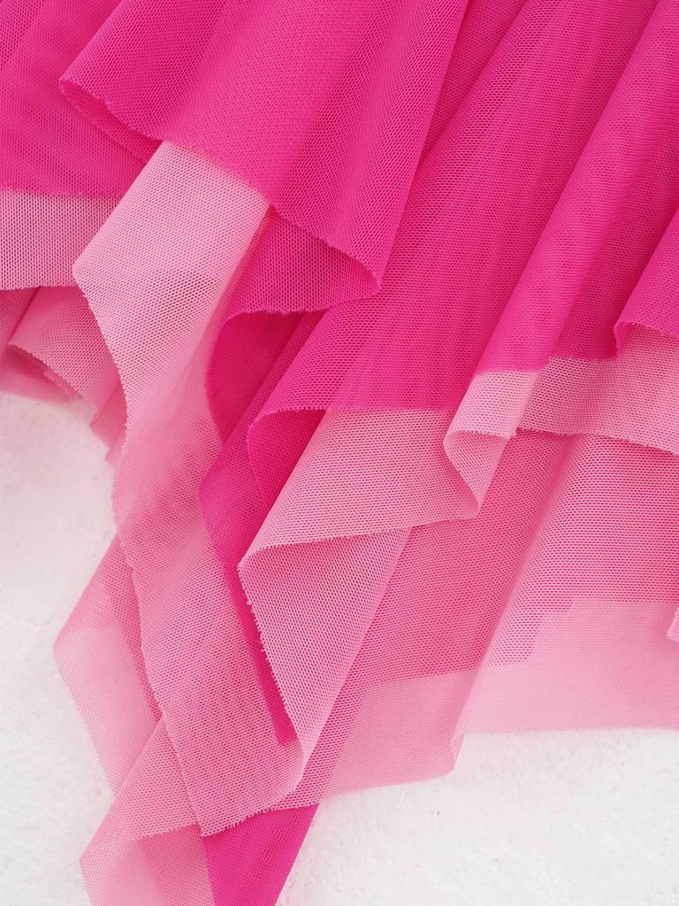 Kids Girls Stylish Dance Dress Single Long Sleeve Mesh Irregular Hem Contrast Color Skating Leotard Dress