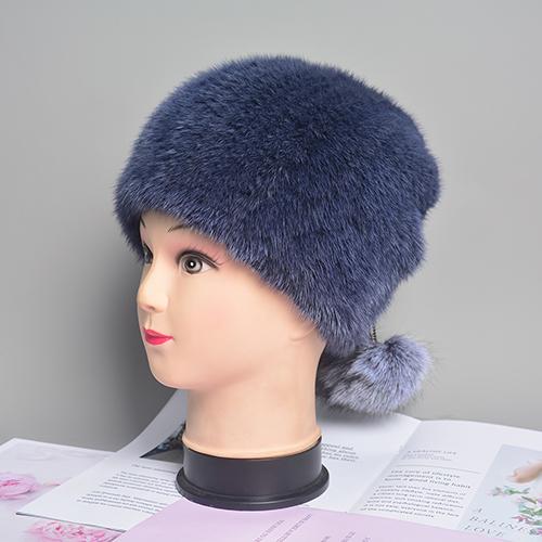 Natural Mink Fur Hat for Women New Winter Warm Hats with Balls Luxury Lady Knitted Stretch Real Mink Fur Christmas Hat