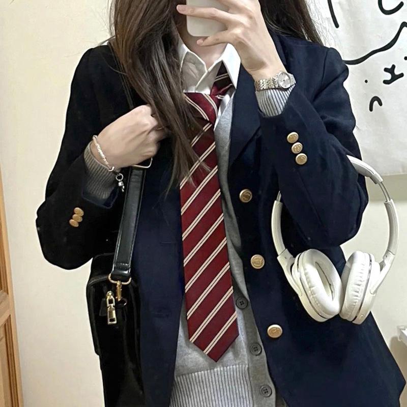Женская рубашка JK Academy, не требующая глажки, в красную/коричневую полоску, с синим галстуком ручной работы кофейного цвета
