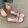 2025 New Heightening Flat Bottom Comfortable Bag Head Sandals Bow Word with Satin Round Head Half Slippers Women