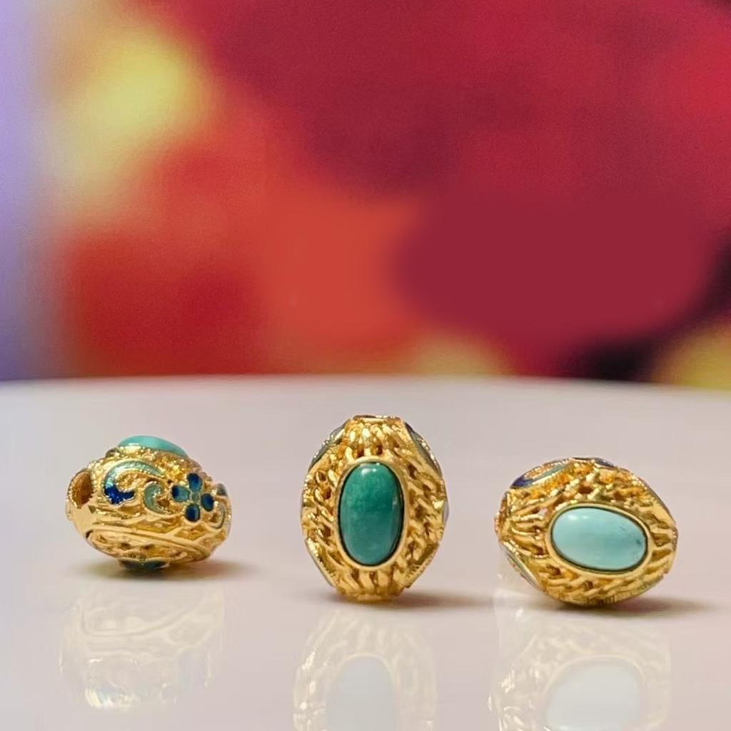 5Pcs, Energy Natural Stone Gemstone Beads with Golden Accents, Boho Handmade Oval Charms for Jewelry Making DIY Necklace Accessories, Craft Gift 9×9mm