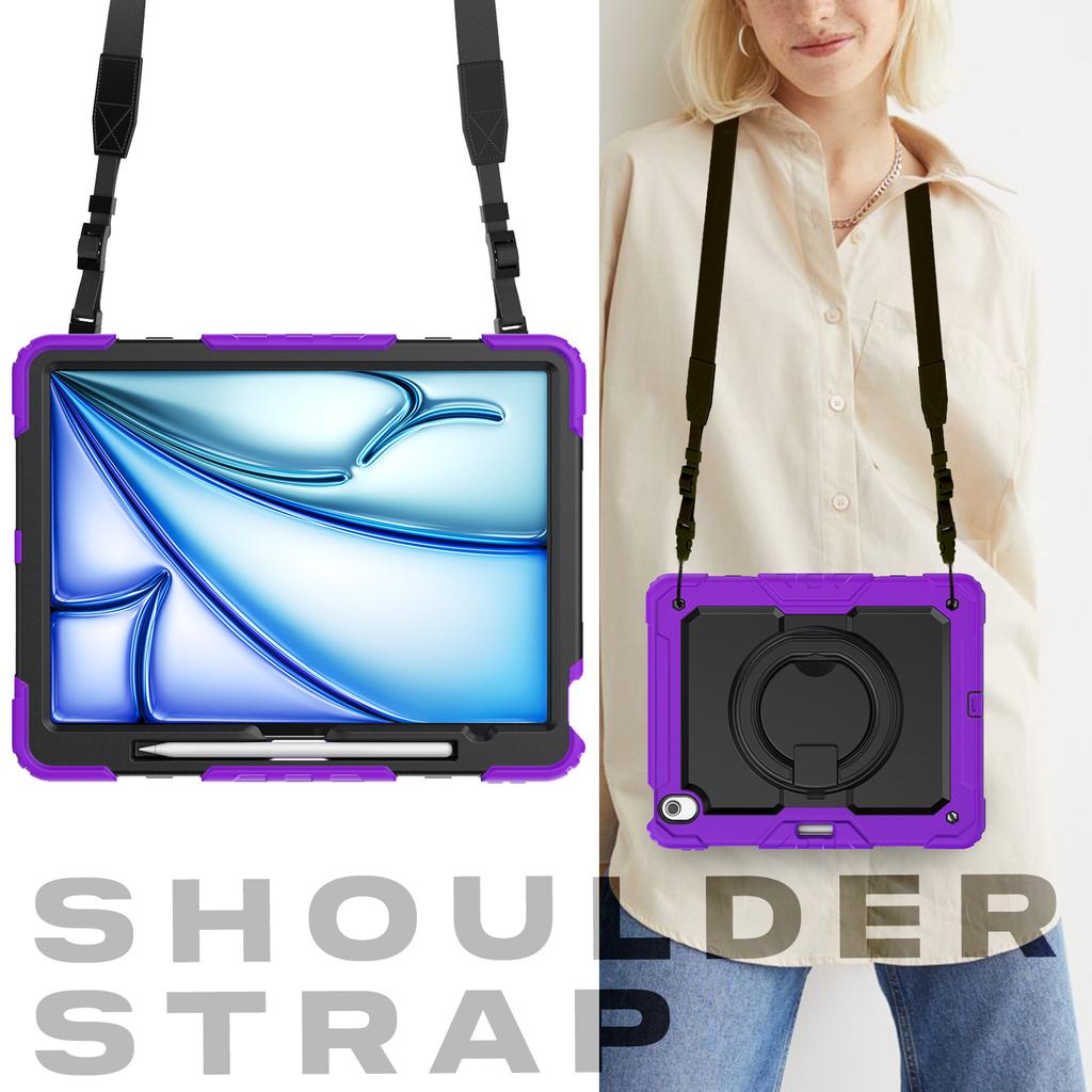 Для iPad Эйр 13 (2025)/(2024) Чехол для планшета из ПК+силикона с подставкой, ремешком