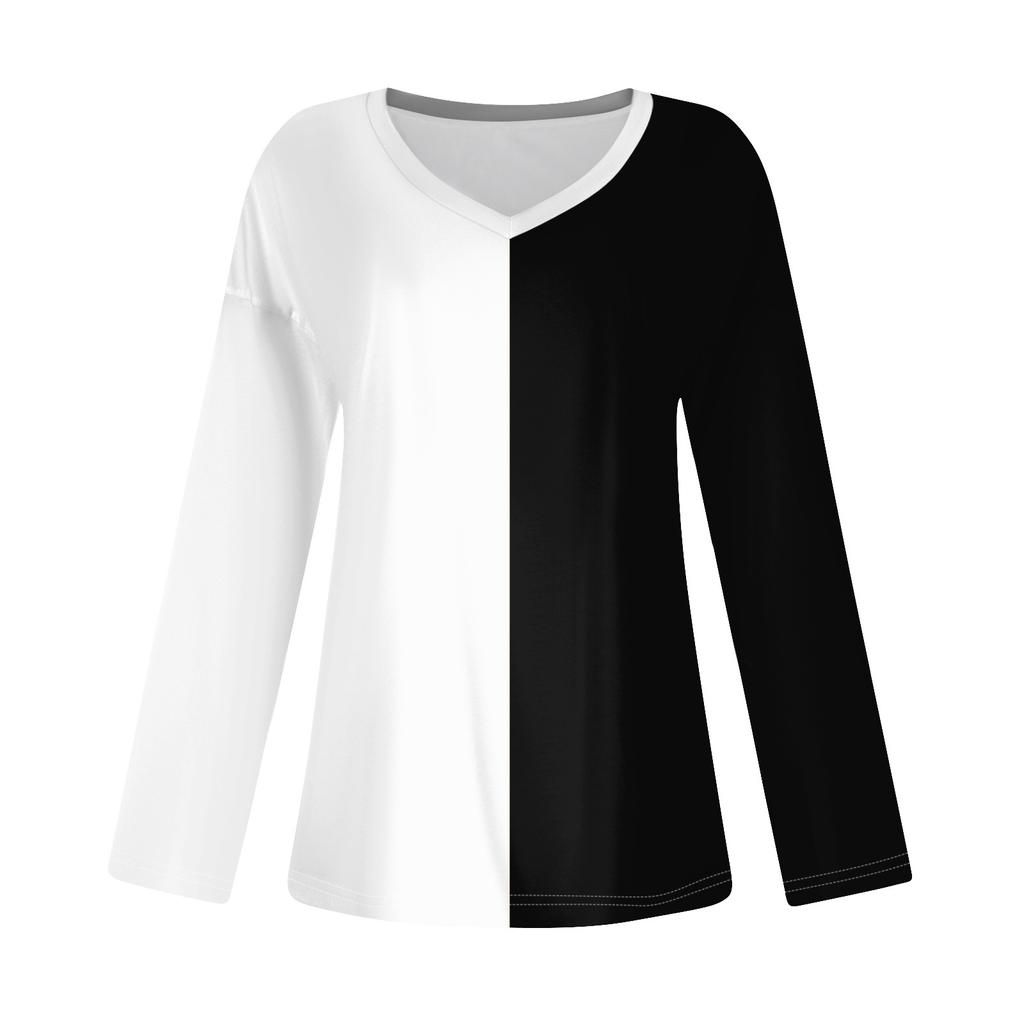 Женская футболка с принтом, с заниженной линией плеч, с длинным рукавом, повседневная, выходного дня, модная, базовая, с V-образным вырезом, обычная, топ