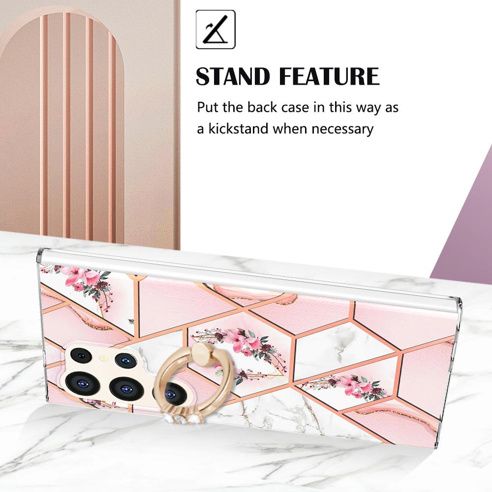 Ультратонкий чехол для телефона IMD с кольцом-держателем и золотистой окантовкой и мраморным цветком для Samsung Galaxy S20, S21, S22, S23, S24, A11, A13, A14, A23, A34, A54, A53, A73, A33...