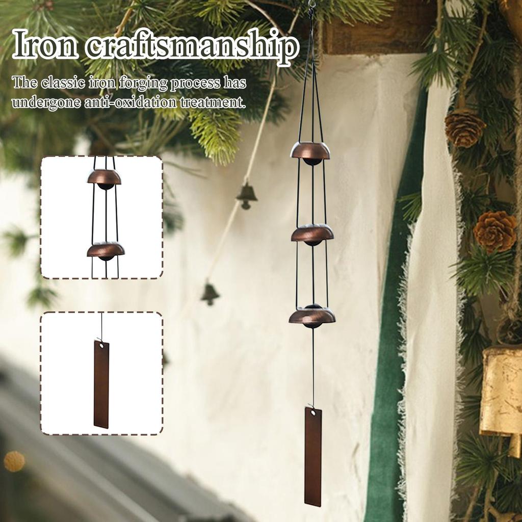 Chimes for Outdoors Blessing Sounding Ornament with 3 Bells Copper Small Wind Chimes for Temple Garden Patio Porch Home Lawn
