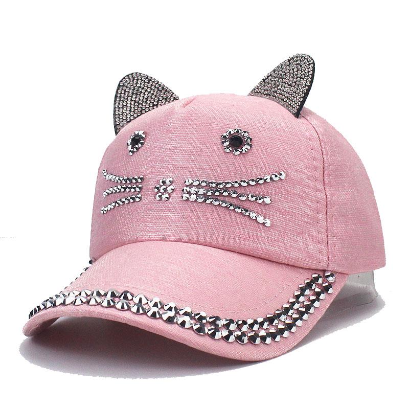 Детская кепка с ромбовидной инкрустацией, простая простая бейсболка, женская регулируемая повседневная уличная уличная кепка, модная шляпа с котом