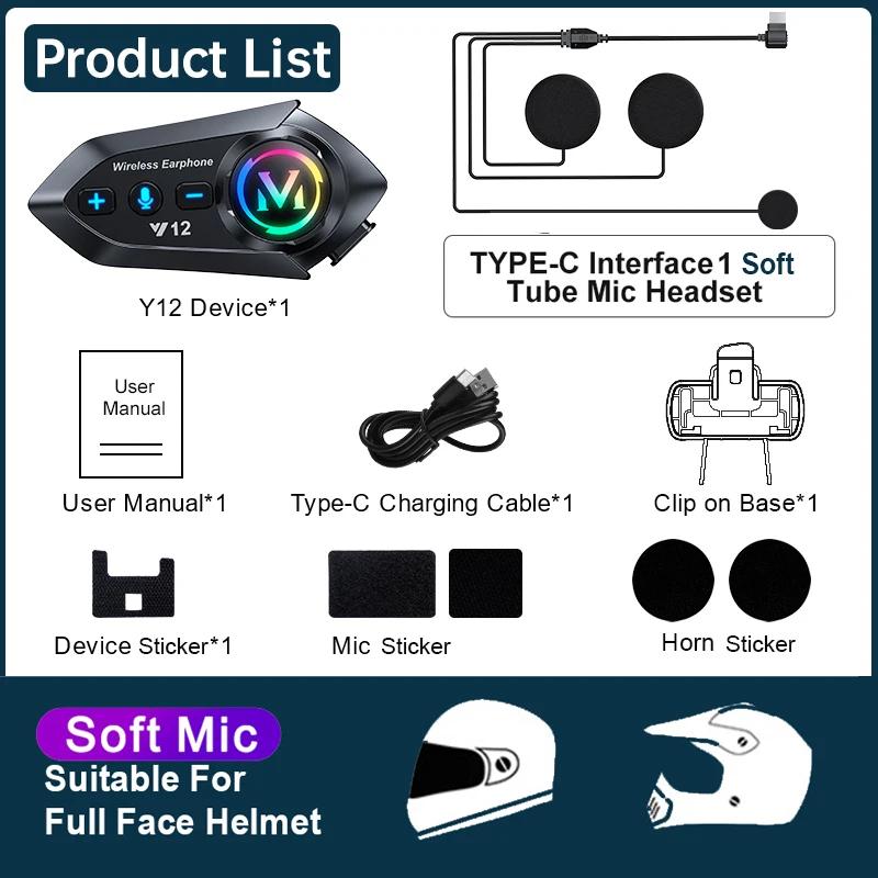 Motorcycle Helmet Bluetooth Headset BT5.4 Handsfree Call Wireless Noise Reduction Waterproof Headphone with RGB Light