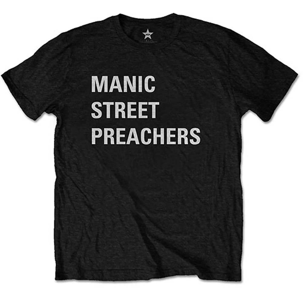 Мужская футболка Manic Street Preachers с блочным логотипом (Назад Печать) Приталенная футболка Маленький