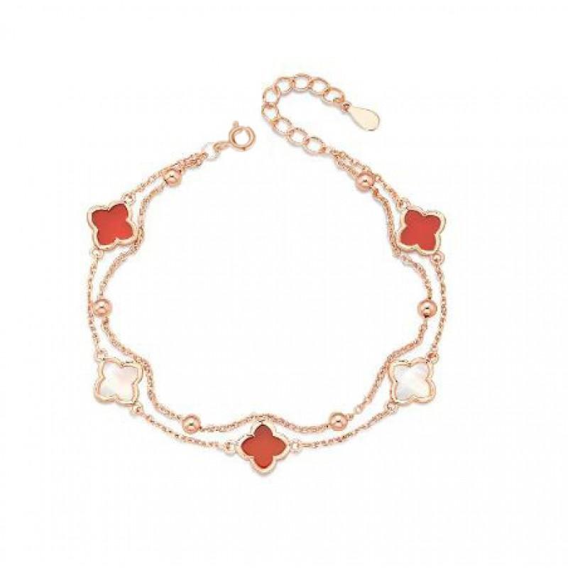 Vintage Chic Clover Bracelet Women Dual-Layer Stackable Rose Gold Floral Jewelry