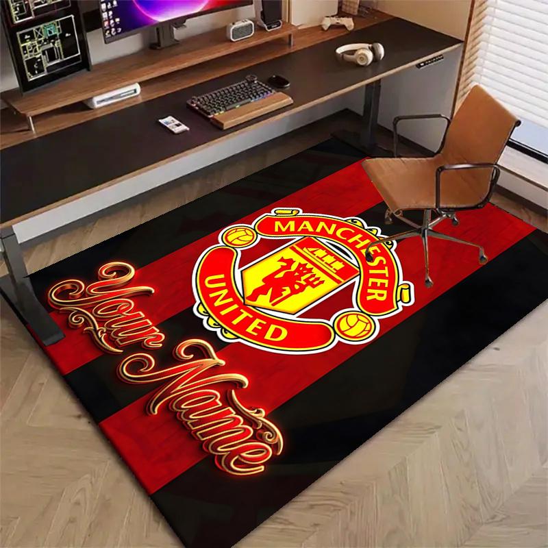 M-Manchester Design Area Rug Personalized Name- Non-Slip, Soft & Cozy Floor Mat for Living Room, Office - Indoor/Outdoor Carpet